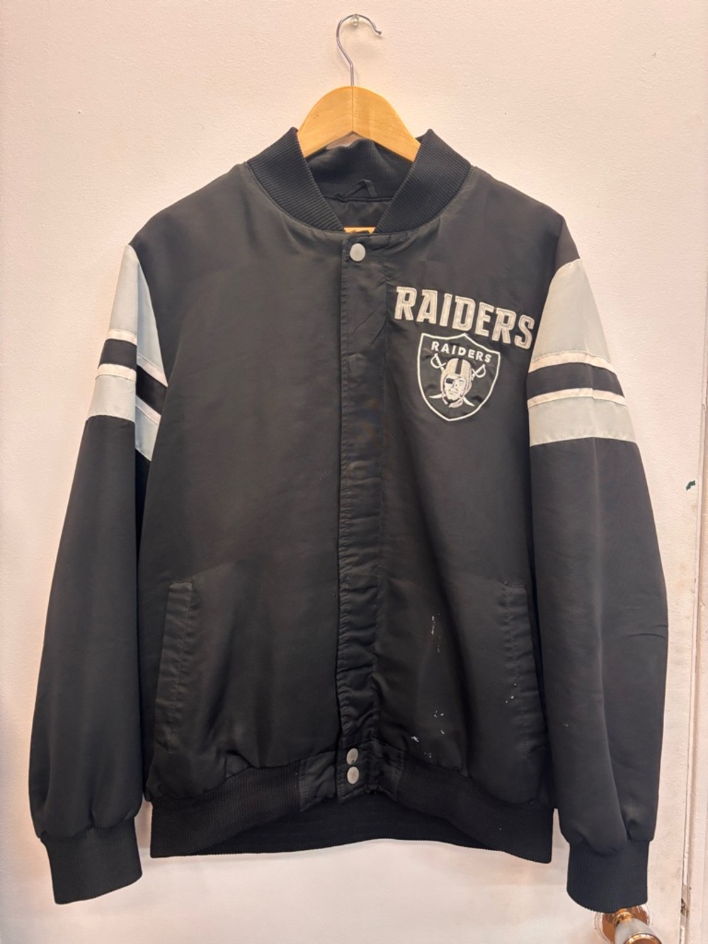 Distressed Oakland Raiders NFL Coach Jacket AOP Mens Large